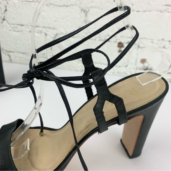 Raye Kendall Black Wrap Ankle Tie Lace Sandal Peep Heels Black Leather 10 - Picture 10 of 15